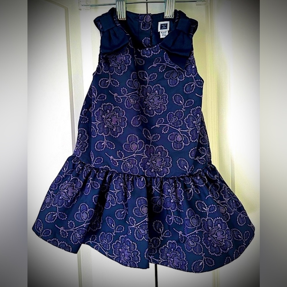 🪻NWT Janie and Jack - Fancy Dress w/ Bloomers- Navy Floral - Bows - 6-12M